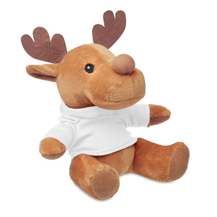 Branded plush reindeer with hoodie, side