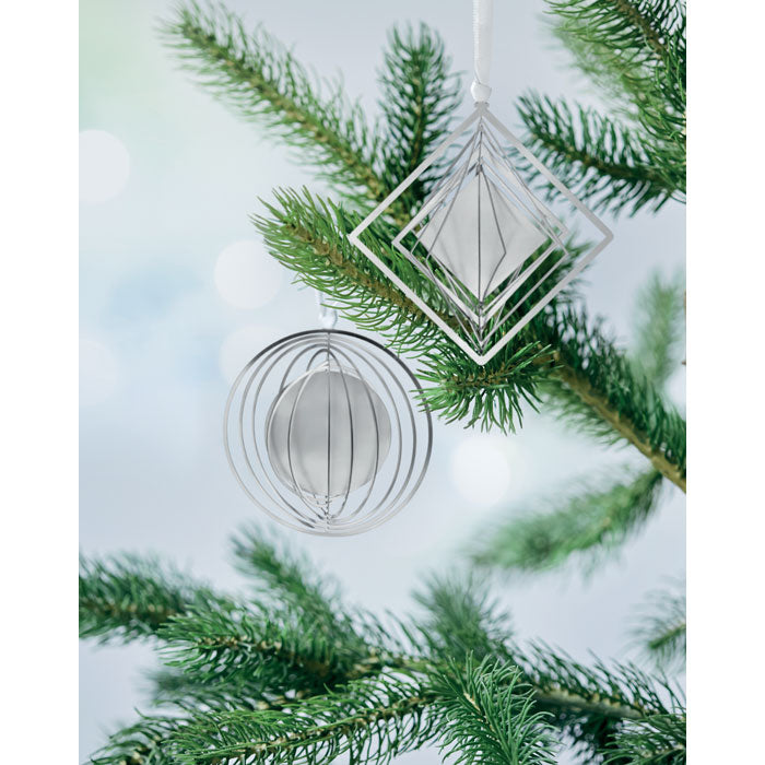 Branded circle decoration with ribbon, on the tree