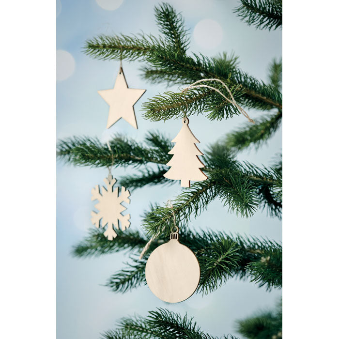 Branded wooden bauble hanger, on the tree