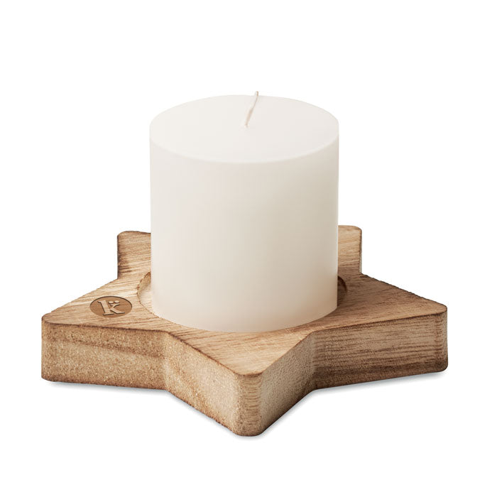 Branded Wooden Star Candle in Brown