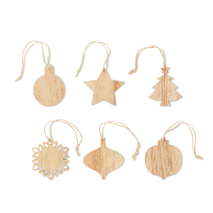 Branded beech wood Christmas ornaments set