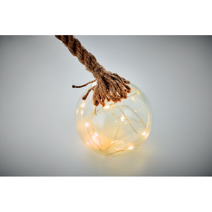 Branded glass bauble LED light string, detail