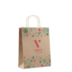 Branded Christmas gift paper bag, medium, beige, printed example