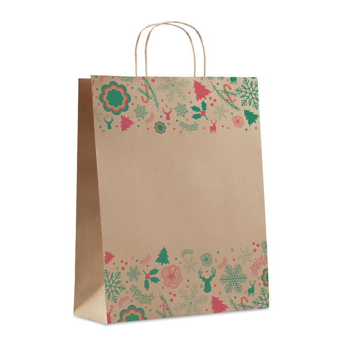 Branded Christmas gift paper bag, large, beige