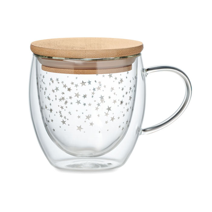 Branded borosilicate mug, stars design