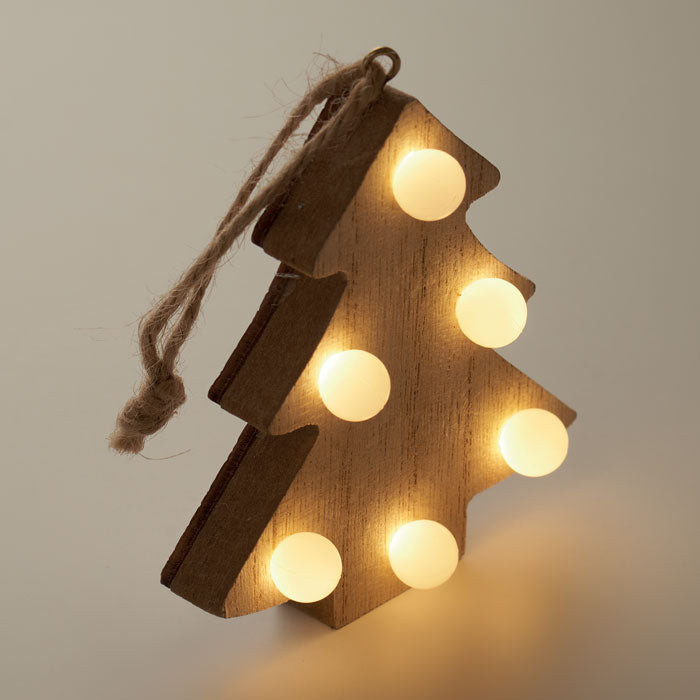 Branded wooden LED tree hanger, detail