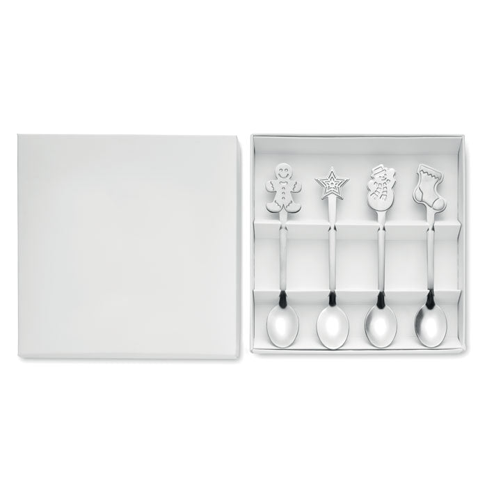 Branded Christmas tea spoon set, gift box open
