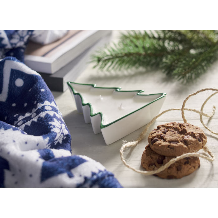 Branded Plant Based Christmas Candle in use