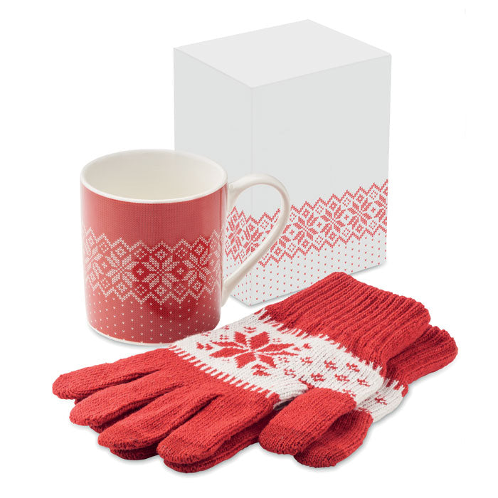 Branded winter gift mug and gloves set