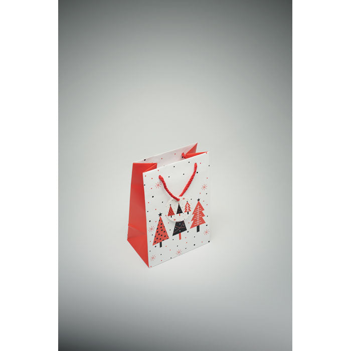 Branded Christmas gift paper bag, small, white, detail