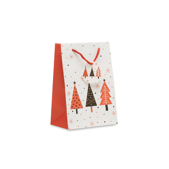 Branded Christmas gift paper bag, small, white