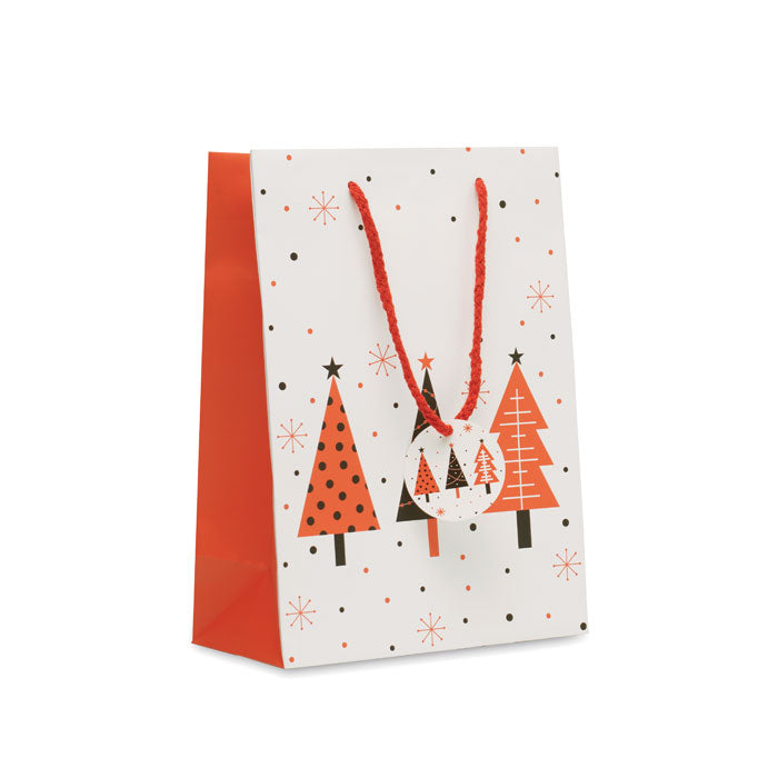 Branded Christmas gift paper bag, medium, white