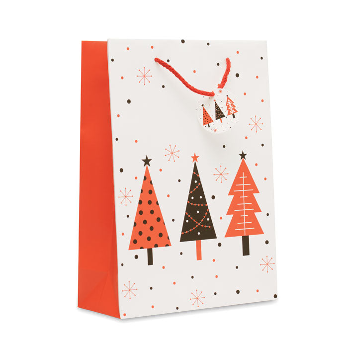 Branded Christmas gift paper bag, large, white