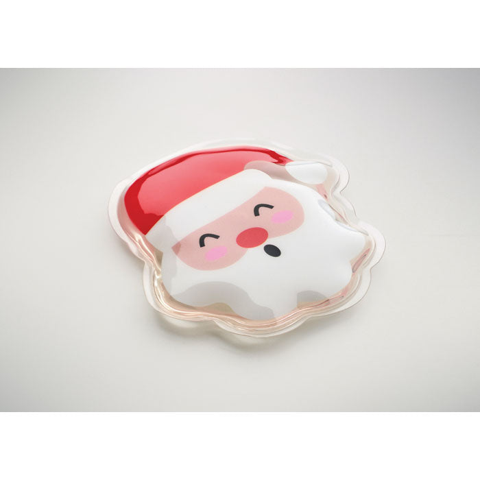 Branded Santa hand warmer, in use