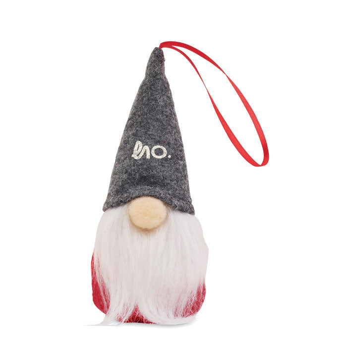 Branded felt gnome tree hanger, detail