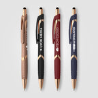 Branded Soft-Touch Plastic Pen with Rose Gold Trim and Stylus