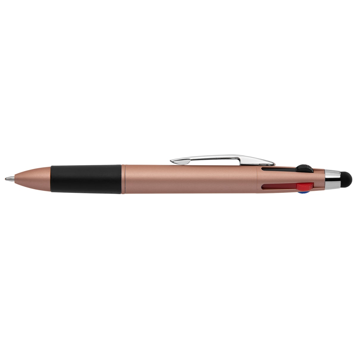 Branded Four-Colour Multi-Ink Pen with Stylus in Rose Gold