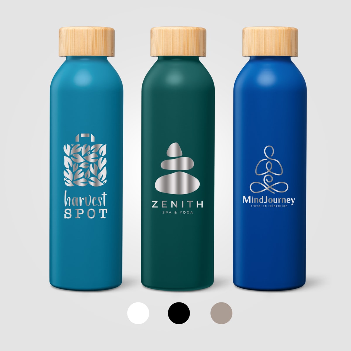 Branded Recycled Steel Water Bottle with Bamboo Lid - 590ml