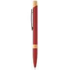 Branded Recycled Aluminium Pen with Bamboo Trim in Red
