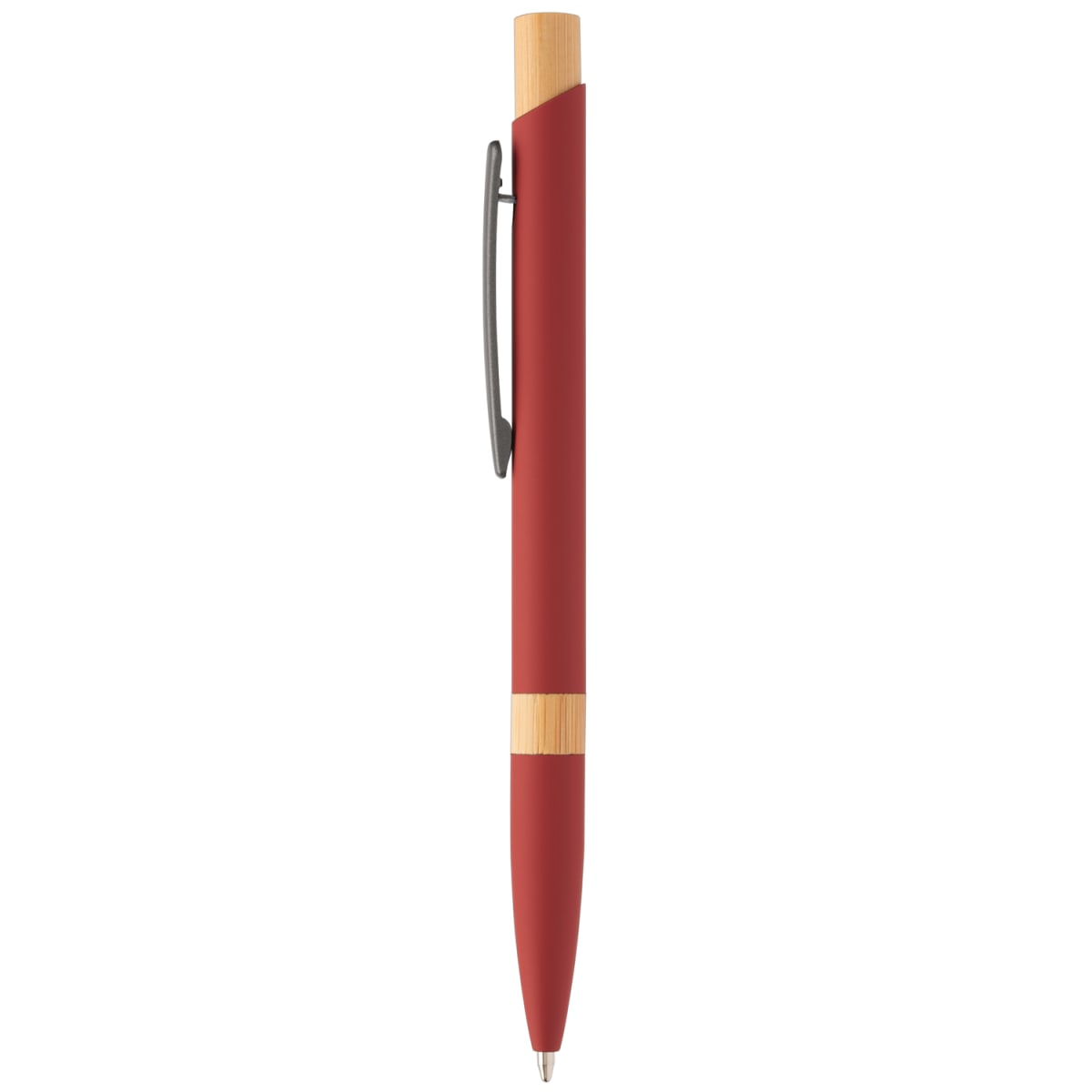 Branded Recycled Aluminium Pen with Bamboo Trim in Red