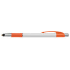 Branded Rubber Grip Ballpoint Pen with Integrated Stylus in Orange