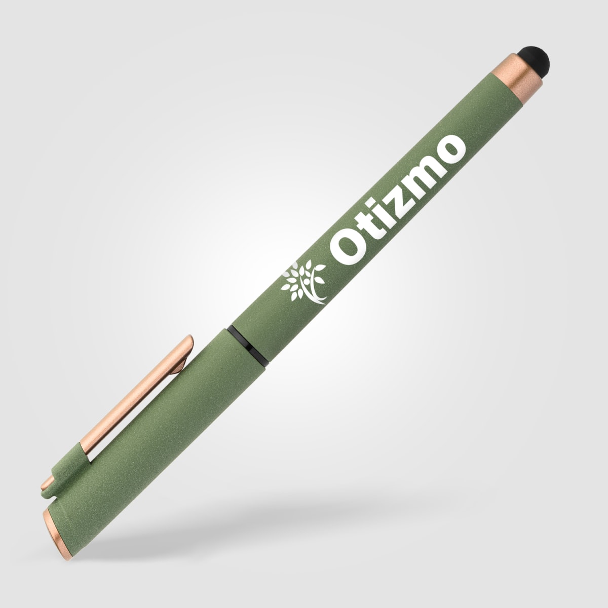 Branded Recycled Plastic Gel Pen with Stylus and Bronze Trim