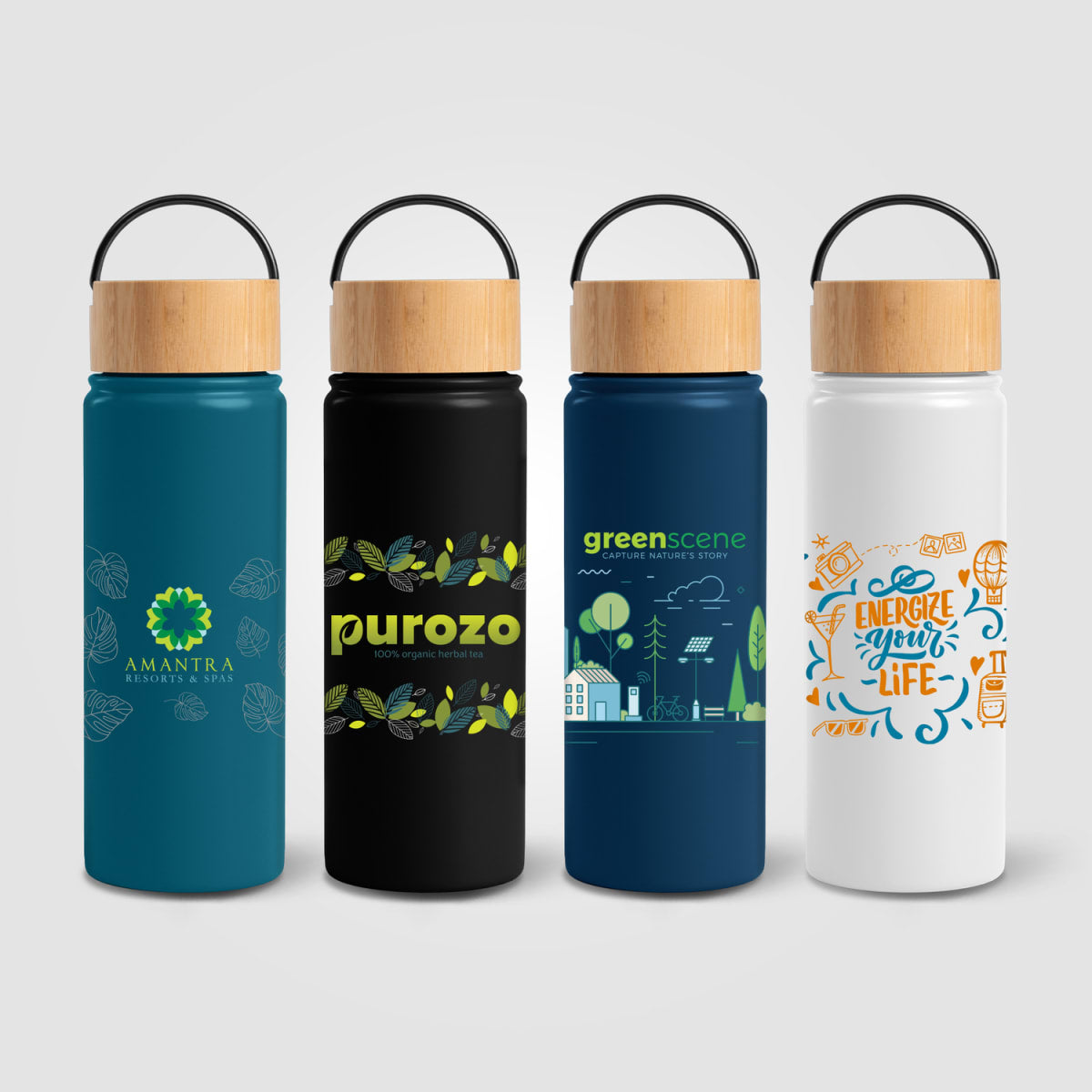 Branded 530ml Insulated Stainless Steel Bottle with Bamboo Lid