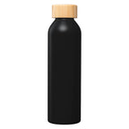Branded Recycled Steel Water Bottle with Bamboo Lid - 590ml in Black