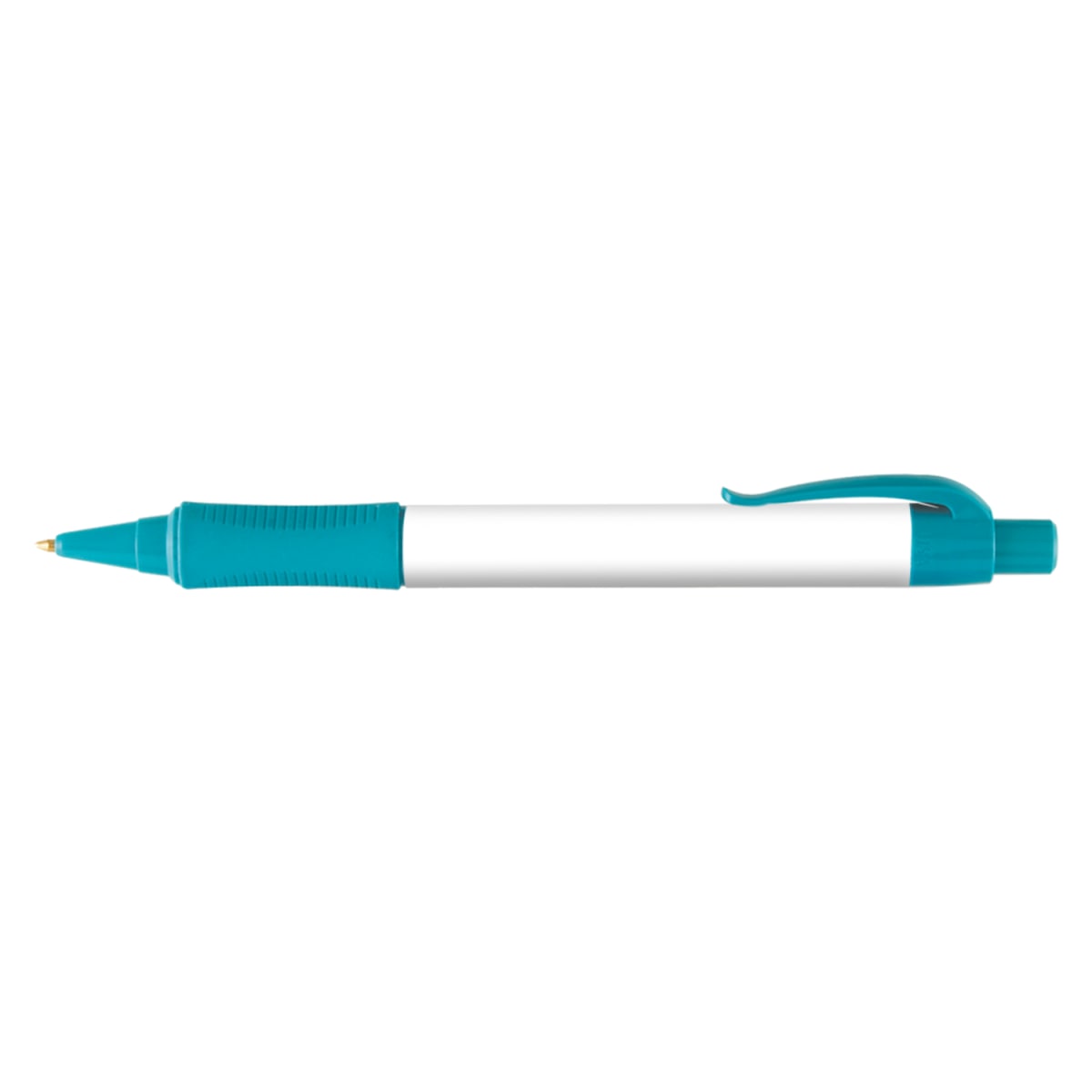Branded Wide Body Retractable Pen with Rubber Grip in Teal