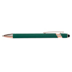 Branded Rose Gold Soft-Touch Metal Gel Pen with Stylus in Green