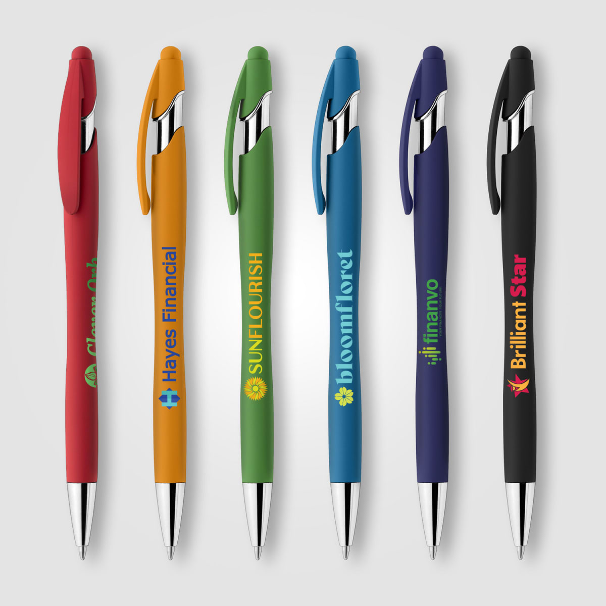 Branded Soft Rubber Coated Stylus Pen with Chrome Trim