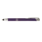 Branded Soft-Touch Metal Pen with Bottom Stylus in Dark Purple
