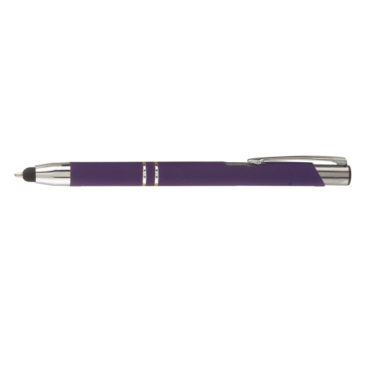 Branded Soft-Touch Metal Pen with Bottom Stylus in Dark Purple