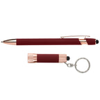 Branded Rose Gold Pen and Torch Gift Set with Thank You Box in Burgundy