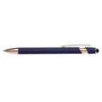 Branded Rose Gold Trim Metal Pen with Stylus in Blue