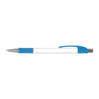 Branded Full Colour Printed Grip Pen with Chrome Trim in Light Blue