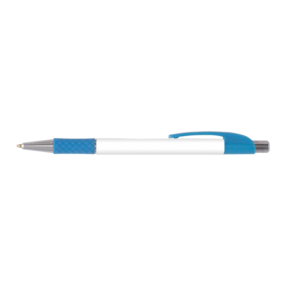 Branded Full Colour Printed Grip Pen with Chrome Trim in Light Blue