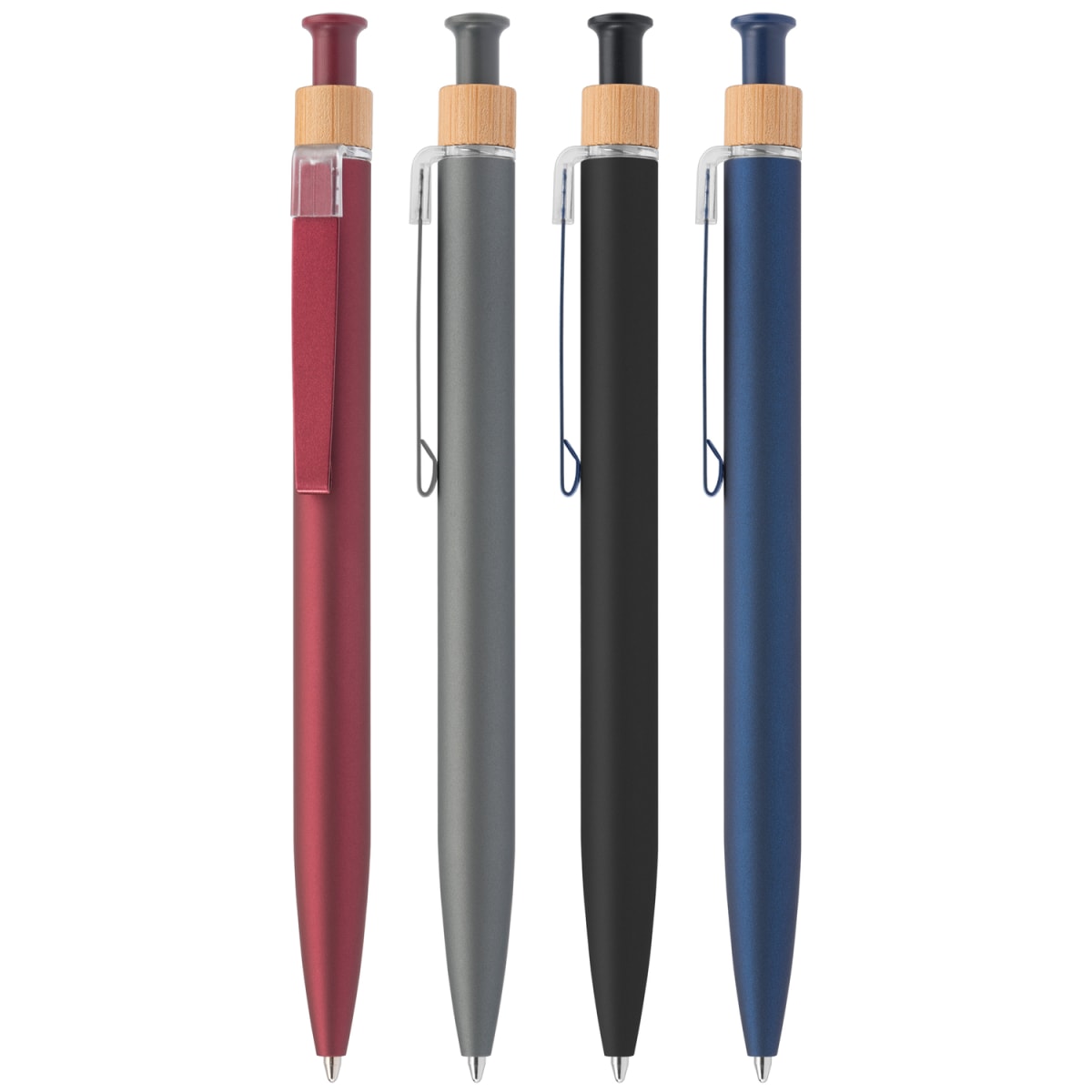 Branded Recycled Aluminium Soft Touch Click Pen with Bamboo Ring
