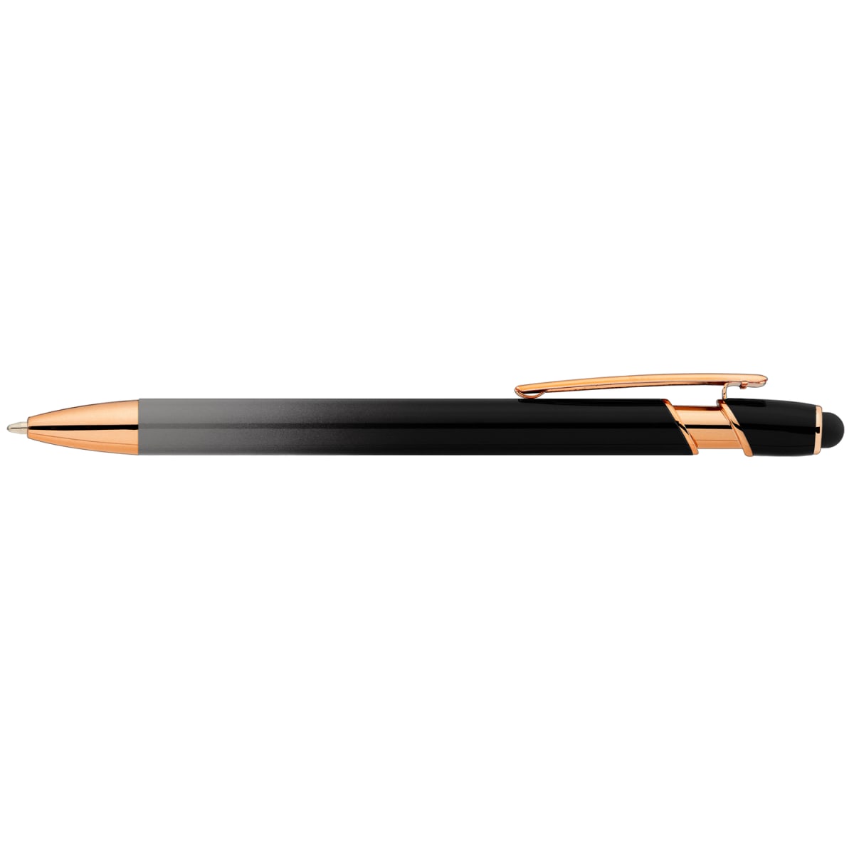 Branded Ombre Metal Pen with Stylus and Rose Gold Trim in Gray