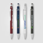 Branded Metal Spinner Pen with Chrome Trim and Stylus