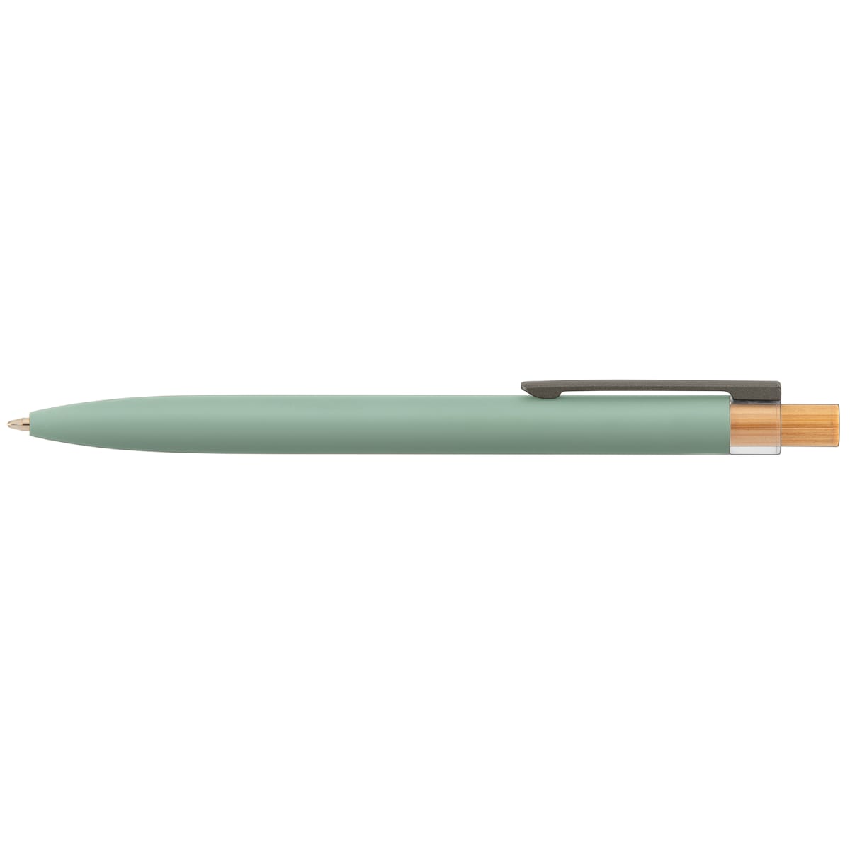 Branded Recycled Aluminium Pen with Bamboo Plunger in Sage