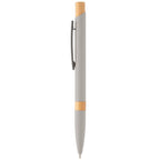 Branded Recycled Aluminium Pen with Bamboo Trim in Light Gray