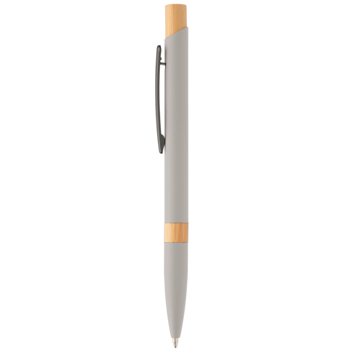 Branded Recycled Aluminium Pen with Bamboo Trim in Light Gray