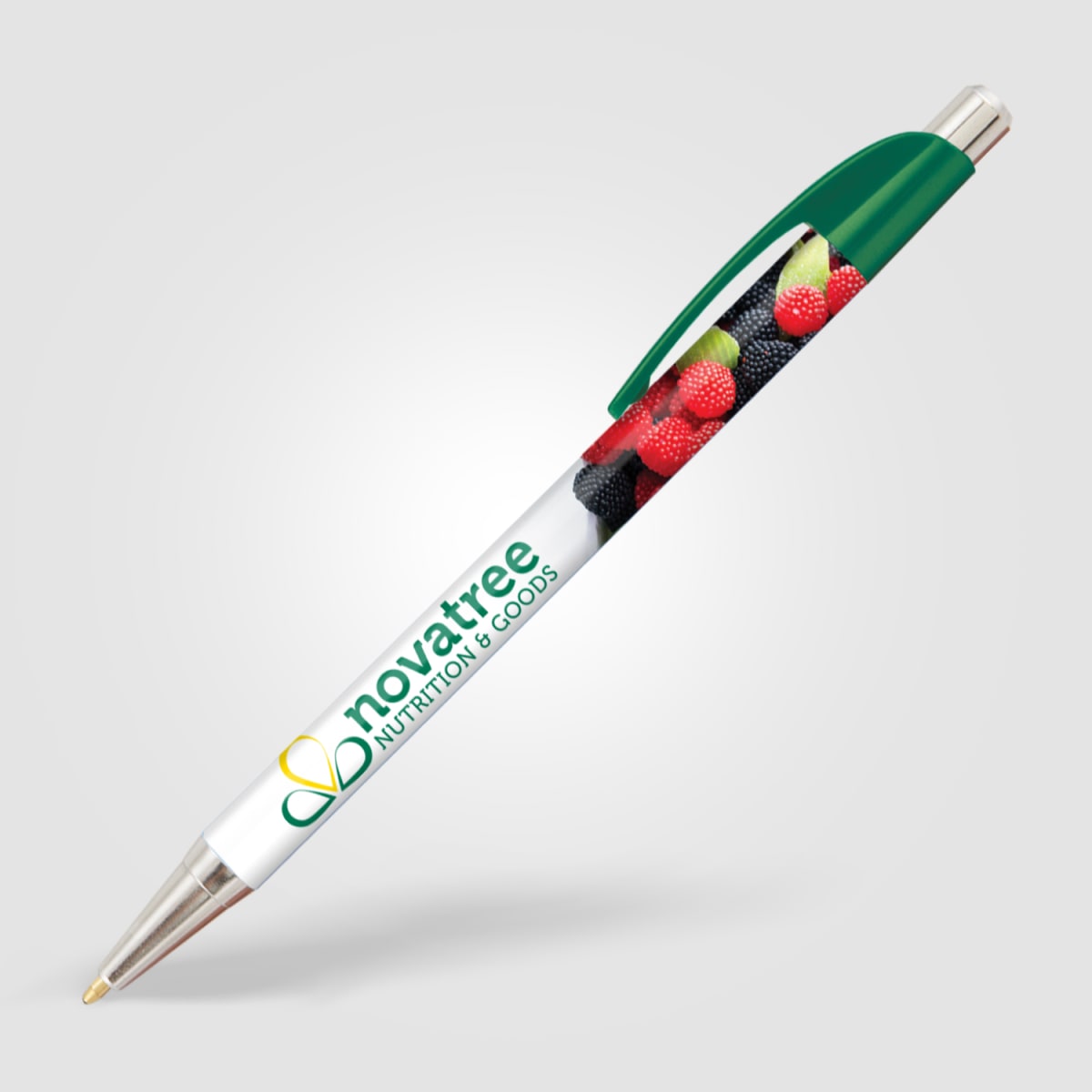 Branded Slim Chrome Trim Pen with Metallic Clip in Green