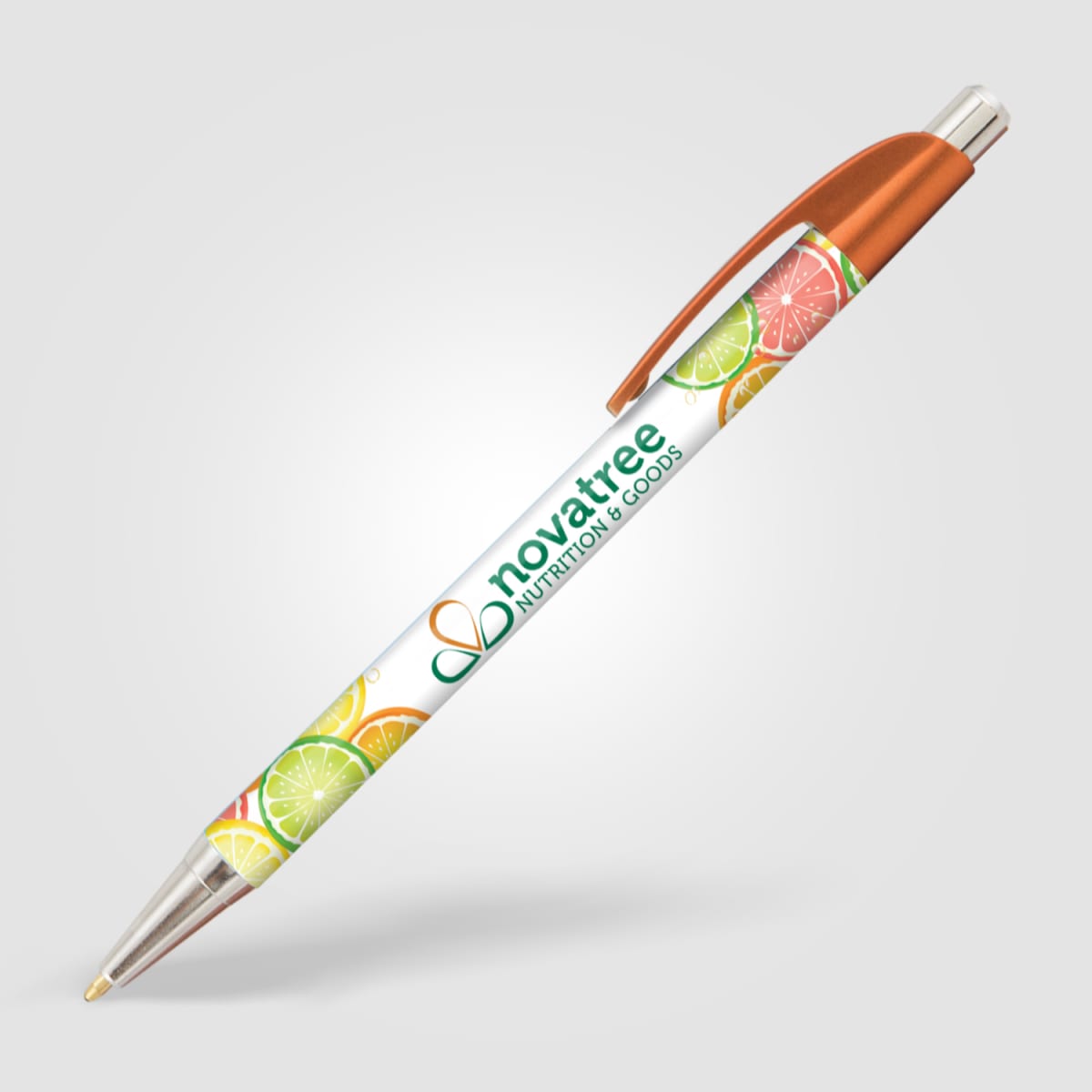 Branded Slim Chrome Trim Pen with Metallic Clip in Orange