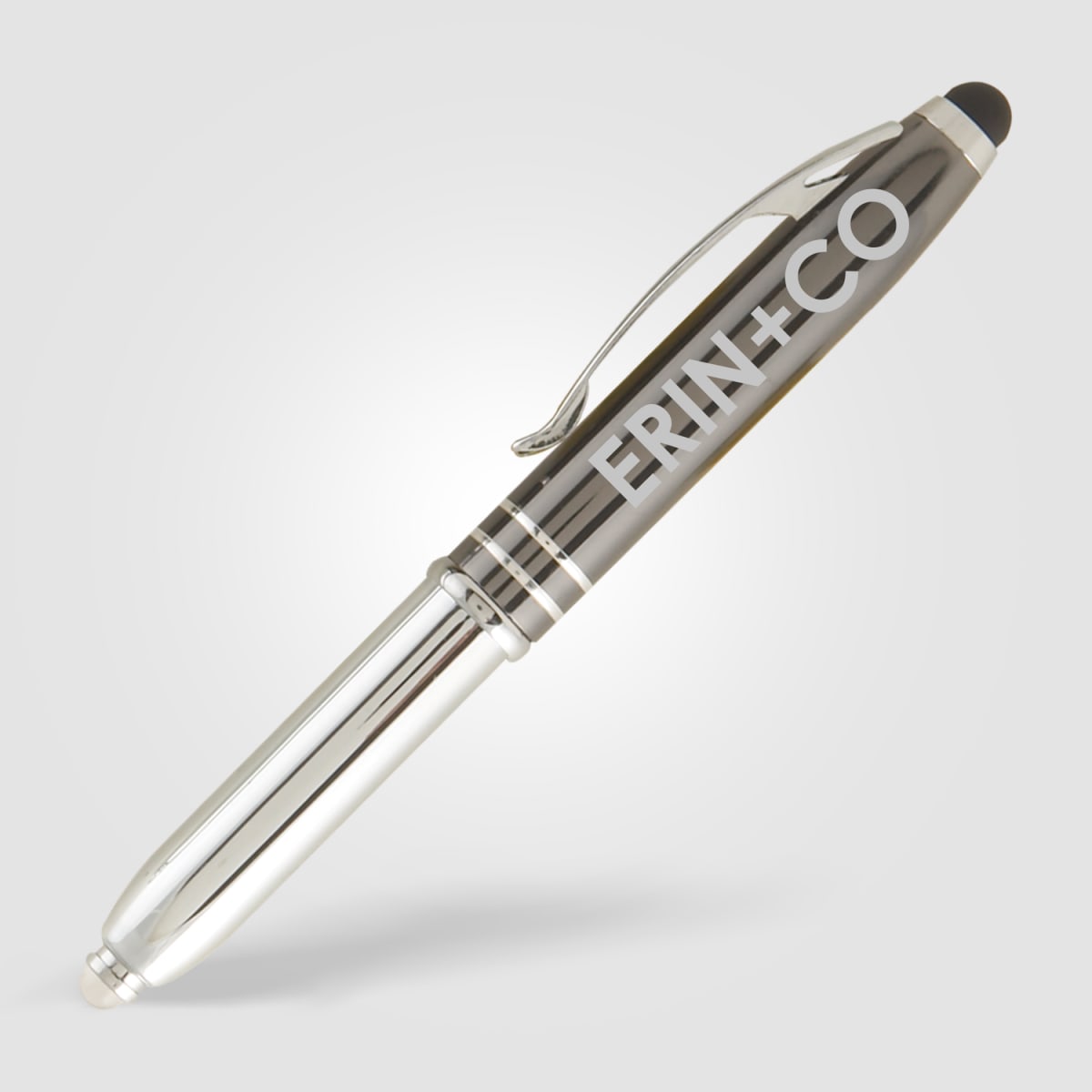 Branded Anodised Metal Pen with LED Light and Stylus