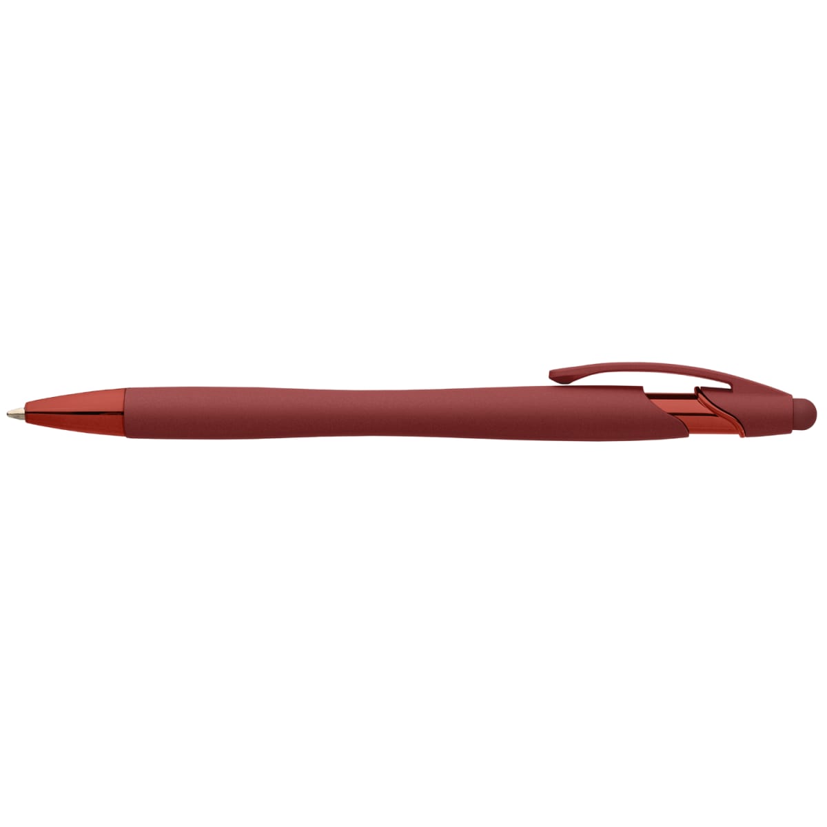 Branded Monochrome Soft-Touch Pen with Stylus in Burgundy