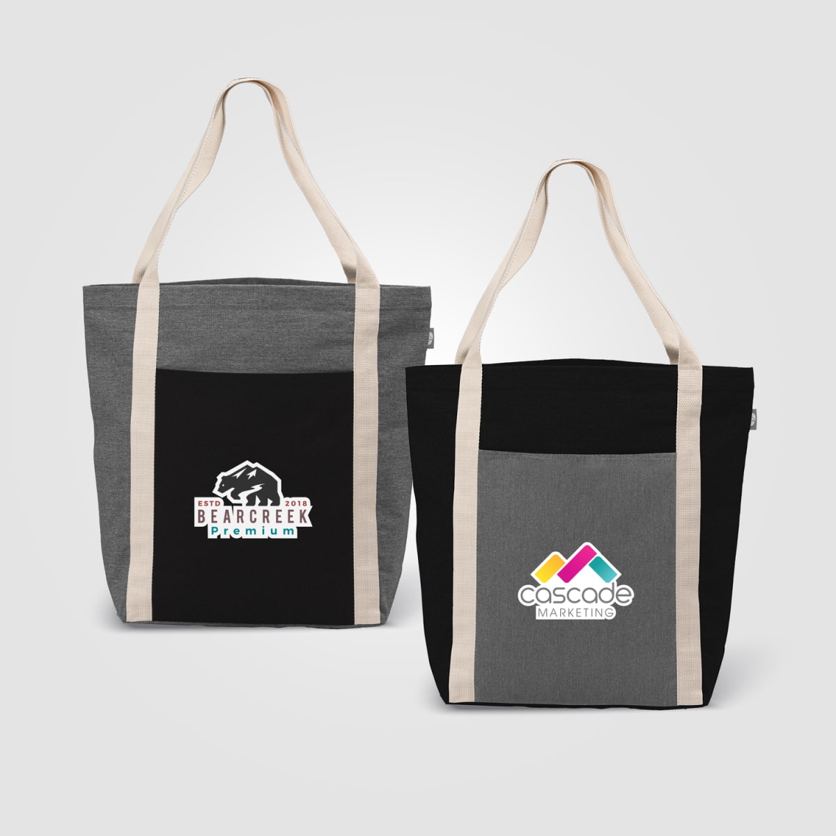 Branded Recycled Cotton Blend Tote Bag with Front Pocket