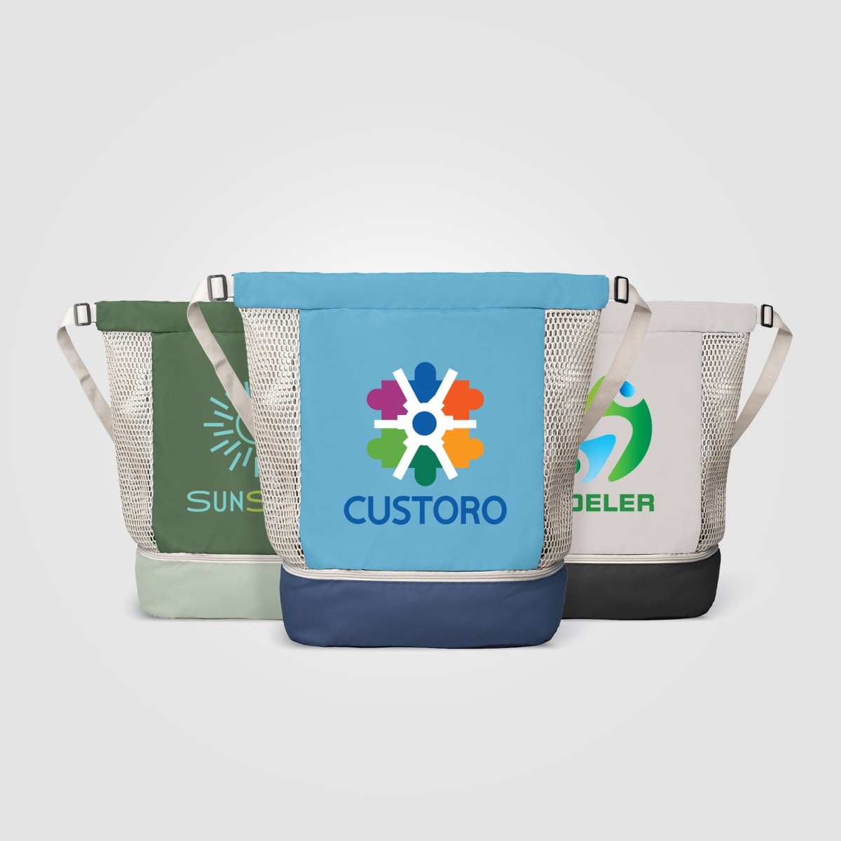 Branded Recycled Mesh Drawstring Bag with Zip Compartment