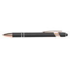 Branded Rose Gold Trim Metallic Pen with Stylus in Gunmetal